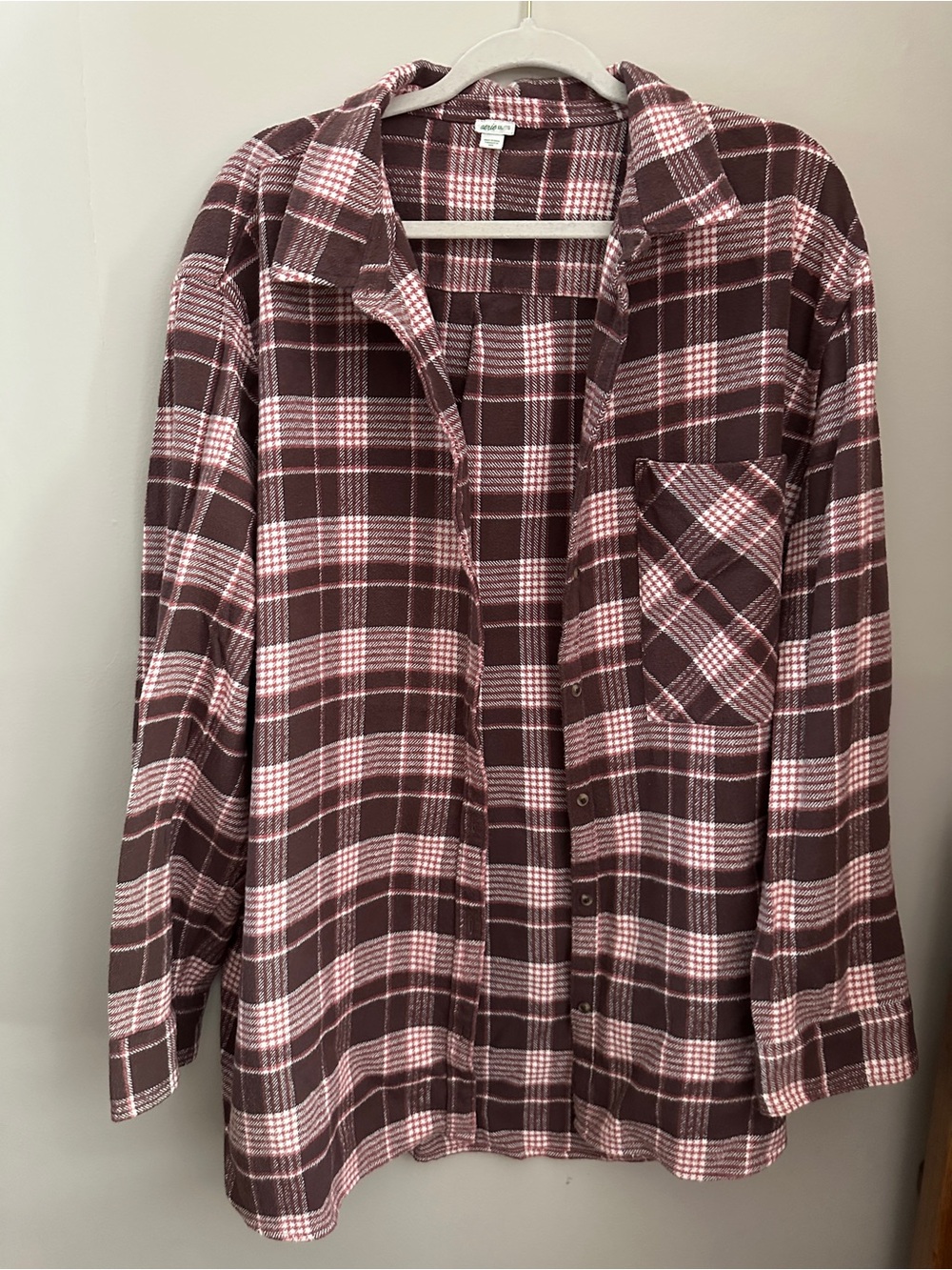 aerie Pink and Brown Plaid Button-Down Shirt xxl